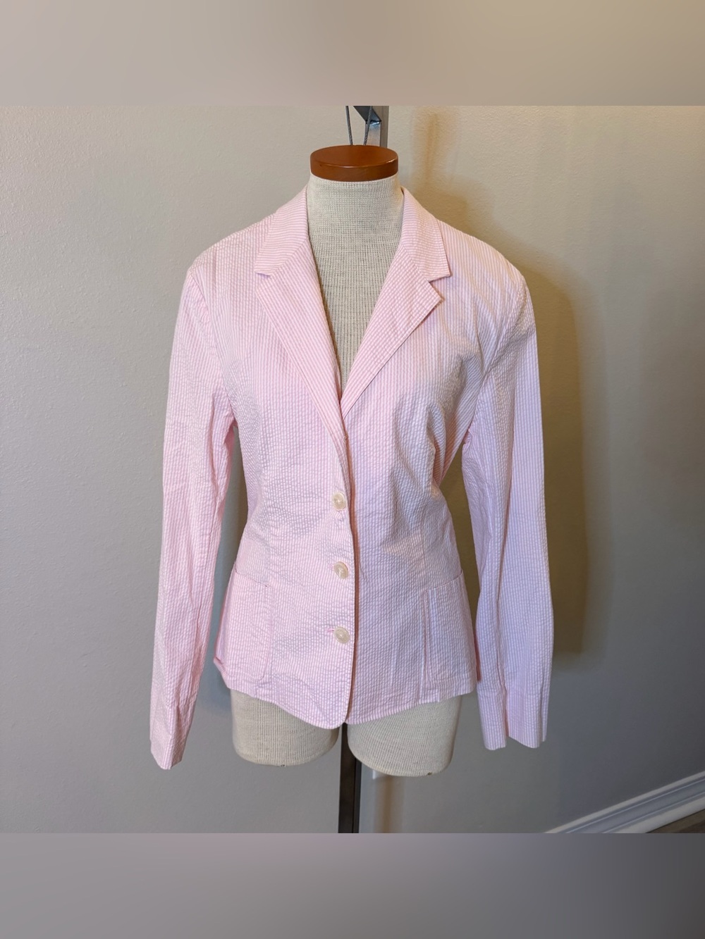 Lauren Ralph Lauren Pink White Seersucker Pinstripe Blazer Jacket L
